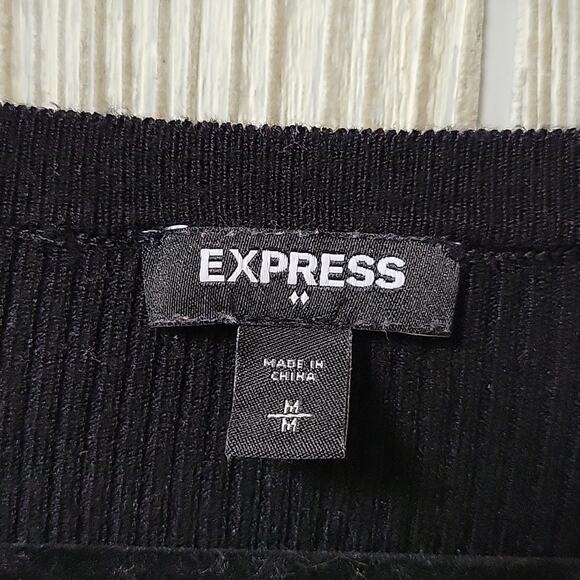 Express Black Lace Puff Sleeve V Neck  Sweater Top Womens Size Medium - Picture 4 of 8